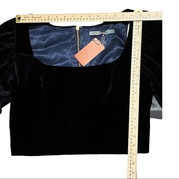 Silvia Tcherassi Woman Madison Cropped Velvet Top Navy Large - Picture 6 of 15